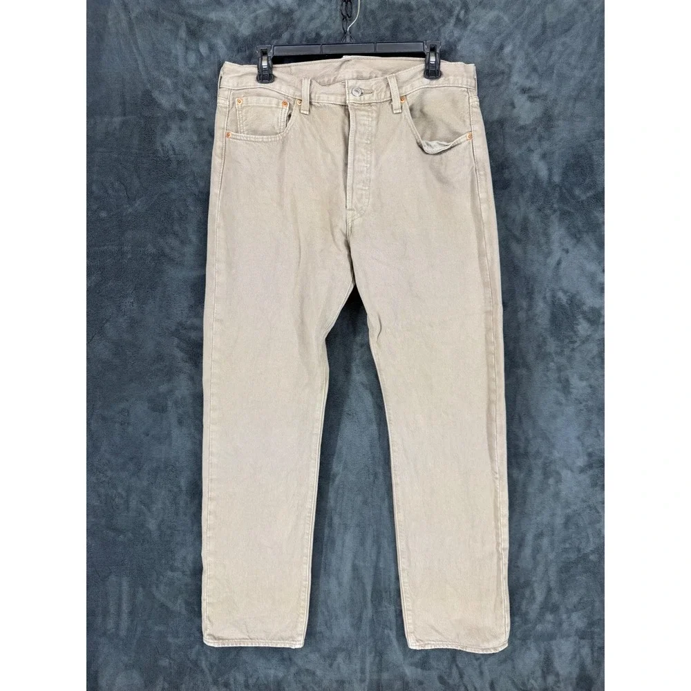 Levis 501 Original Fit Mens Jeans Tan Khaki Button Fly‎ Straight Leg 33x32